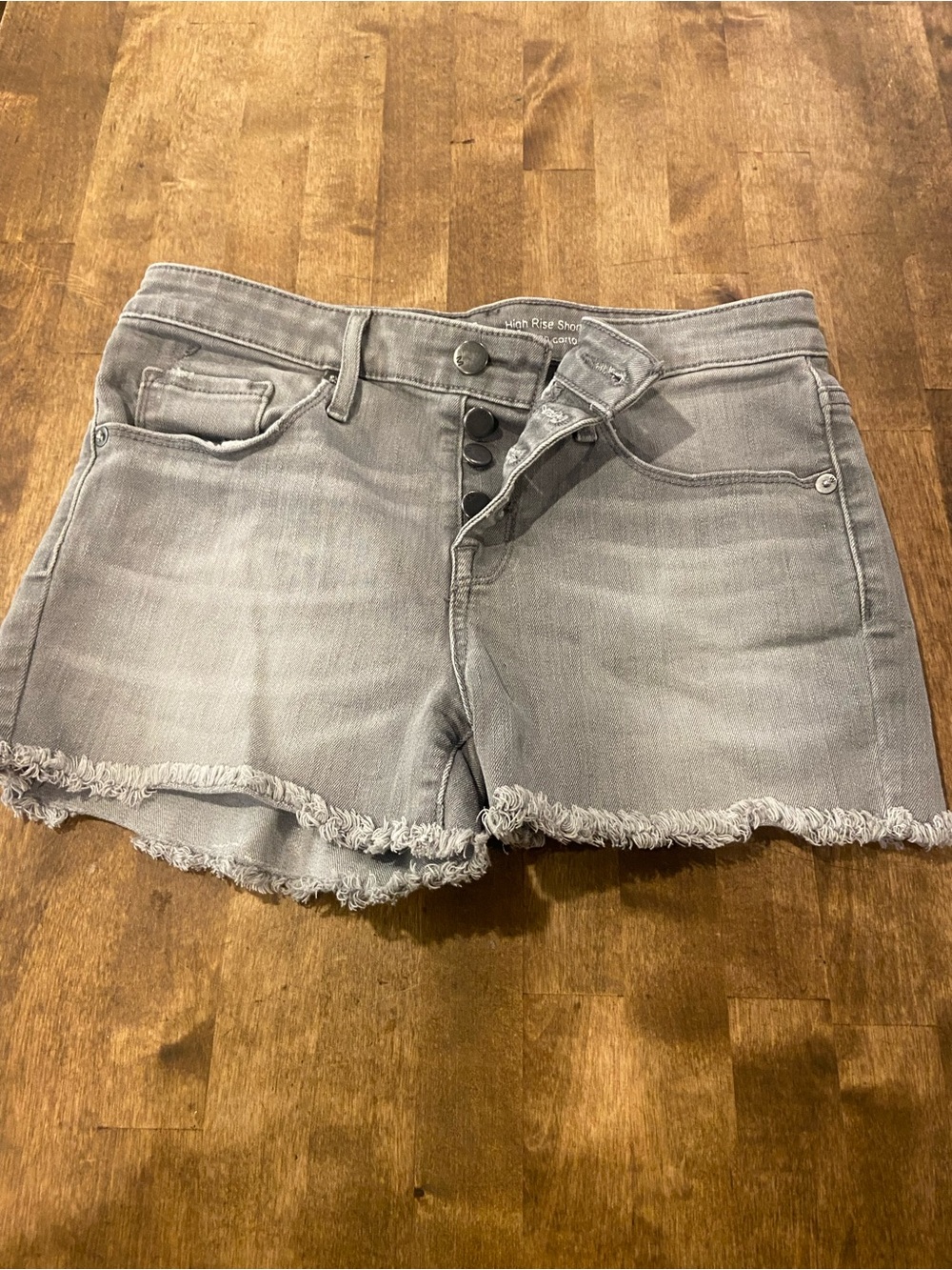 Massimo Dutti Light Gray Frayed Hem High-Rise Jean Shorts